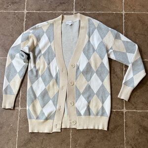 Light Gray & Cream Argyle Button Cardigan Sweater - Evereve